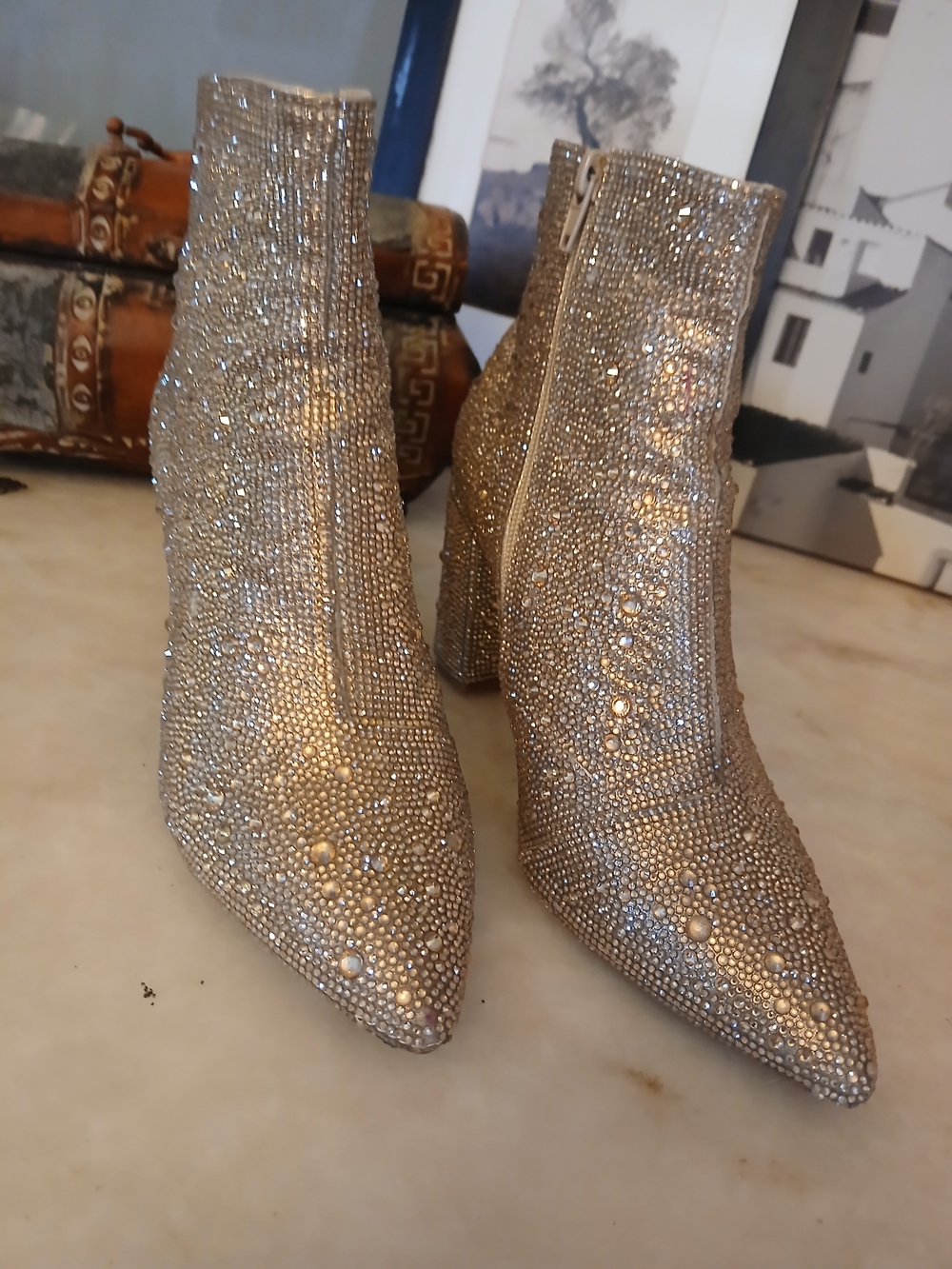 Betsey Johnson "Cady" Golden Glass Slipper Boots Midas Touch